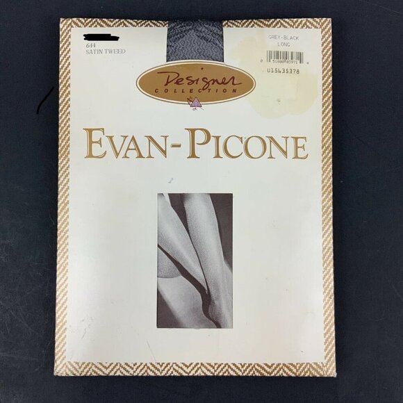 Evan-Picone Designer Collection Pantyhose Size Long Grey Black Tweed Vintage - Picture 1 of 3
